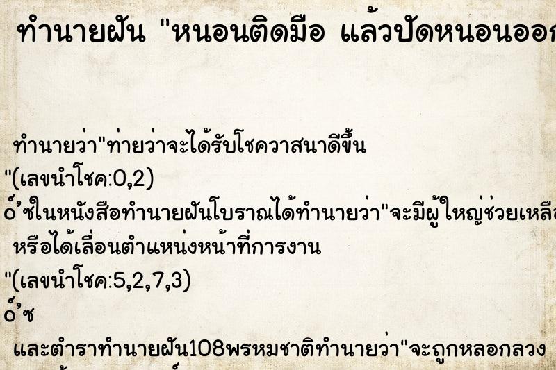 ทำนายฝันหนอนติดมือแล้วปัดหนอนออก ทำนายฝันทำนายฝันหนอนติดมือแล้วปัดหนอนออก